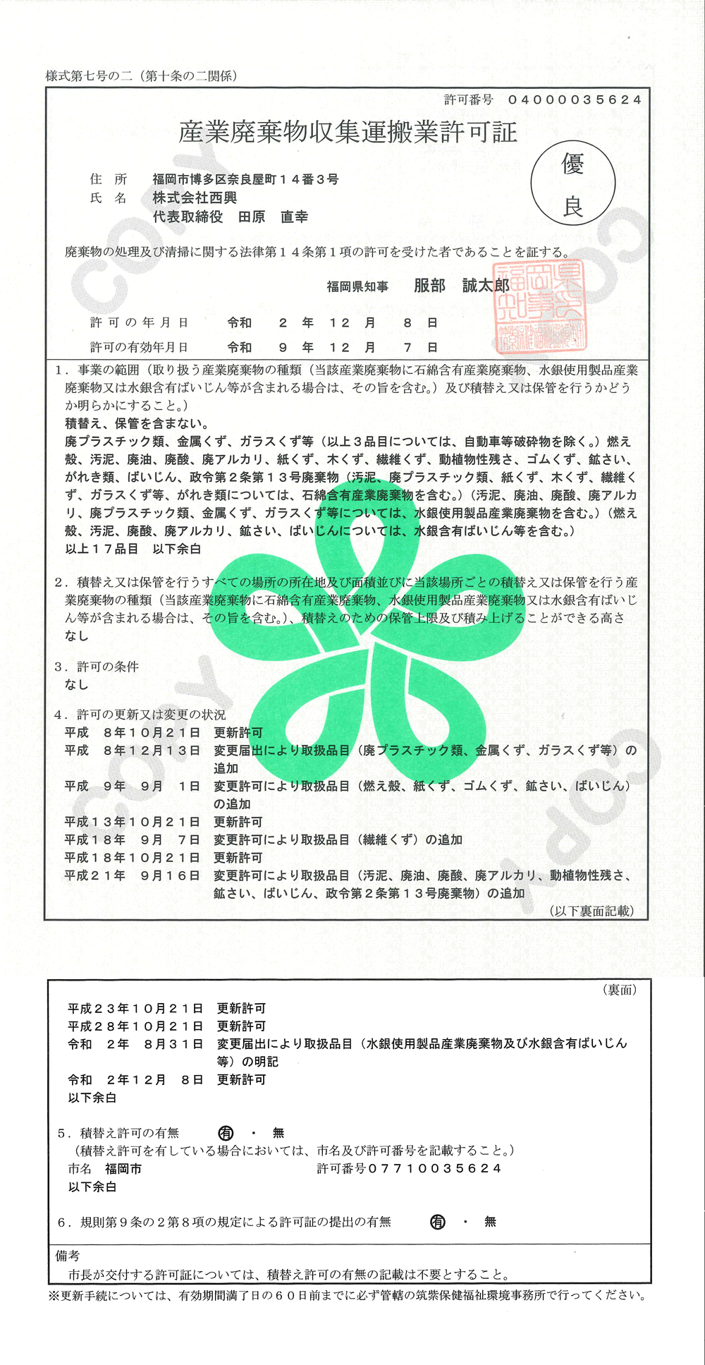 [福岡県知事許可] ㊝第04000035624号