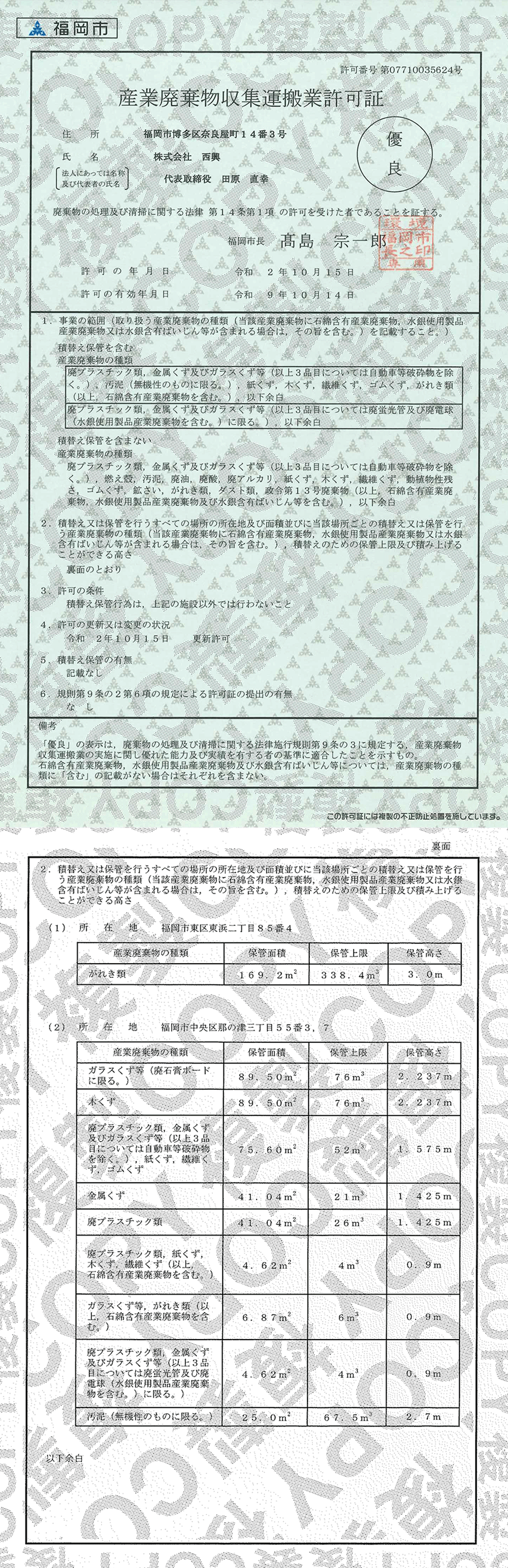 [福岡市長許可] ㊝第07710035624号