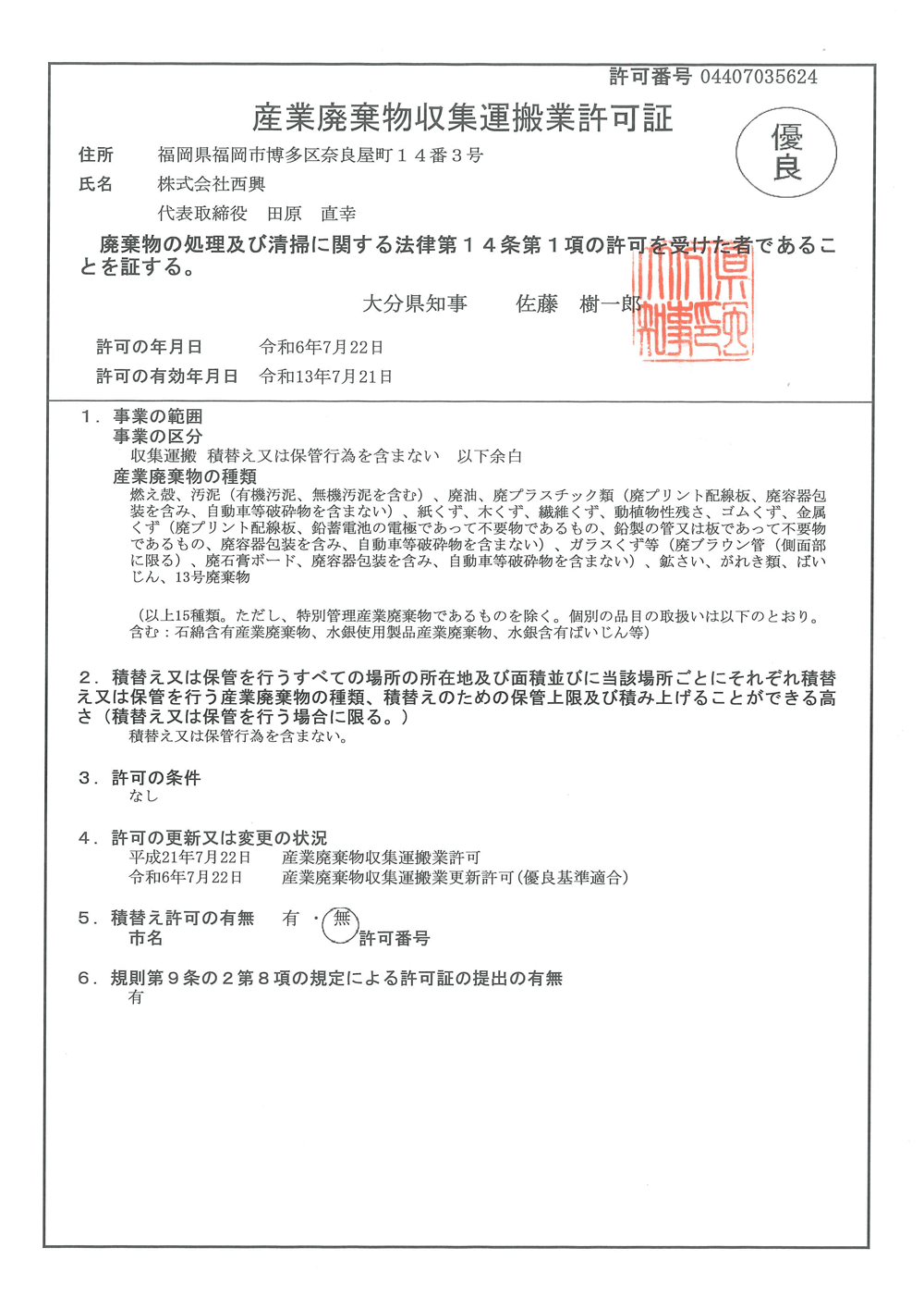 [大分県知事許可] 第04408035624号